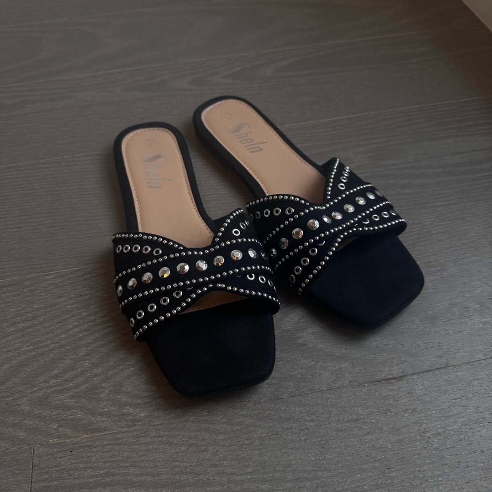 SHEIN Black Studded Sandals, size 9
